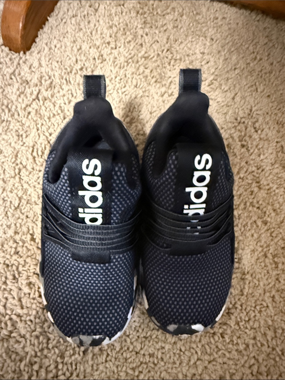 adidas Kids Navy Slip-On Sneakers with White Logo and Black Straps